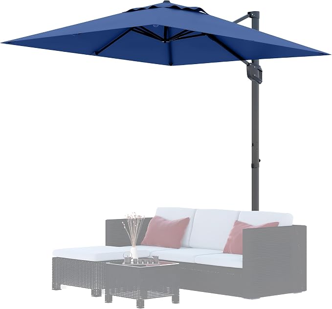 PeakPursuit 10' x 10' Square Cantilever Umbrella - Heavy Duty Aluminum Patio Sun Shade Offset Umbrella with 360-Degree Rotation for Outdoor Decor, Backyard, Deck, Pool