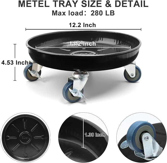 2 Pack 12.2 Inch Metal Plant Caddy With Lockable Wheels,Plant Stand Dolly for Heavy Planter,Wheeled Planter Saucer Tray,Rolling Plant Stand,Heavy-Duty Plant Caddy for Indoor and Outdoor(Black)