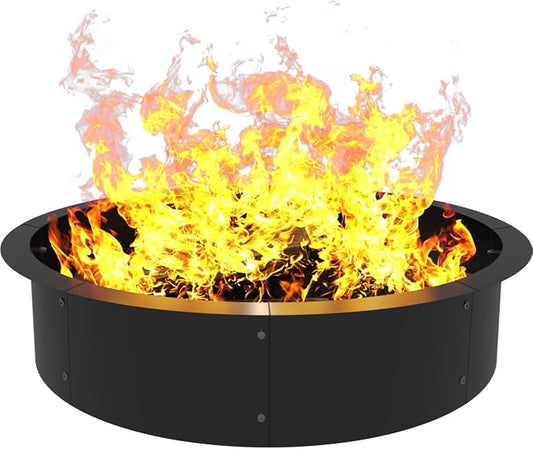 Round Outdoor Fire Pit Ring Insert 36-Inch Inner 40-Inch Outer Diameter, Heavy Duty Metal Steel DIY Firepit Liner Campfire Rings for Outside Wood Burning Above or In-Ground, Black