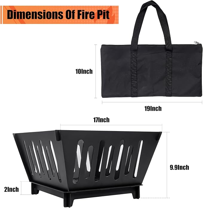 17-inch Portable Fire Pit for Outdoor | High Temperature Resistance Fire Pit For Camping|Backyard|Garden Picnic Patio And Beach|Comes With A Carry Bag