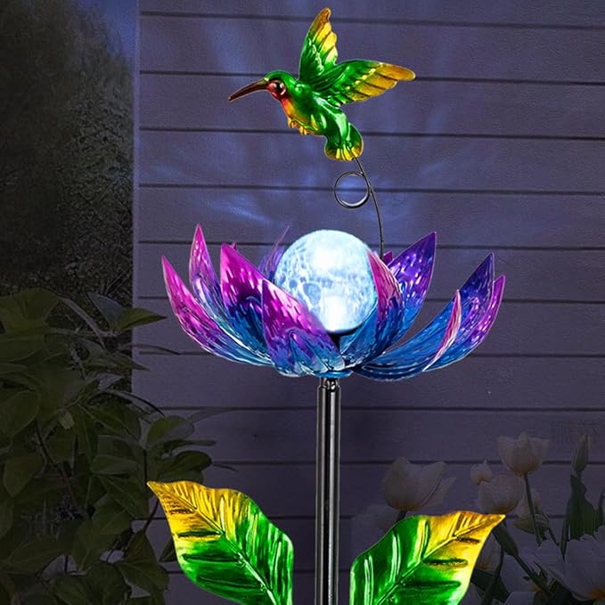 Solar Wind Spinners Outdoor, Solar Wind Spinner with Cracked Ball Lights,Garden Spinners for Yard, Garden, Patio, Lawn Decor (Purple)