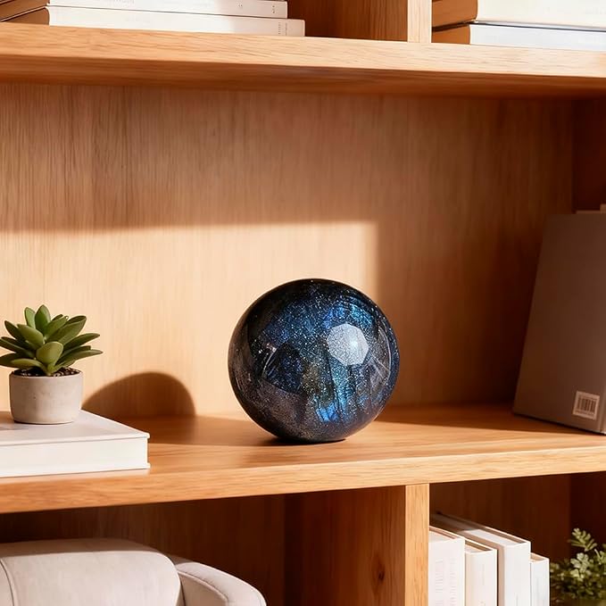 2-2.4 inch Natural Labradorite Crystal Ball with Stand, Hand Polished Iridescent Flash Stone Sphere, Reiki Healing Gemstone Sphere, Feng Shui Home Desktop Decor, Spiritual Meditation Gift