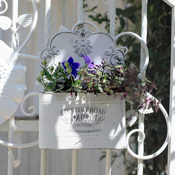 All Chic Metal Wall Planter Wall Mount Planter Wall Vases for Flowers Shabby Chic Wall Decor for Rustic Farmhouse Wall Outdoor Decor (White)…