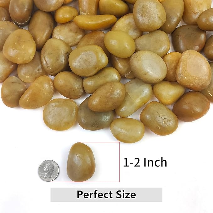YISZM 20lbs Yellow River Rocks for Landscaping, 1-2 Inch Natural Pebbles for Indoor Plants, High Polished Decorative Stones Vase Filler Fish Tank Aquariums Garden