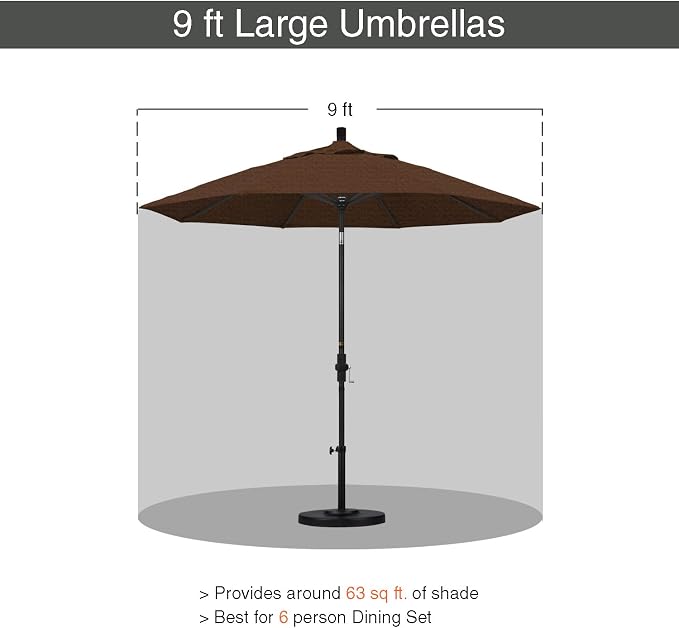 California Umbrella 9' Round Aluminum Outdoor Deck, Pool or Patio Umbrella, Crank Lift, Auto Tilt, Bronze Pole, Teak Olefin