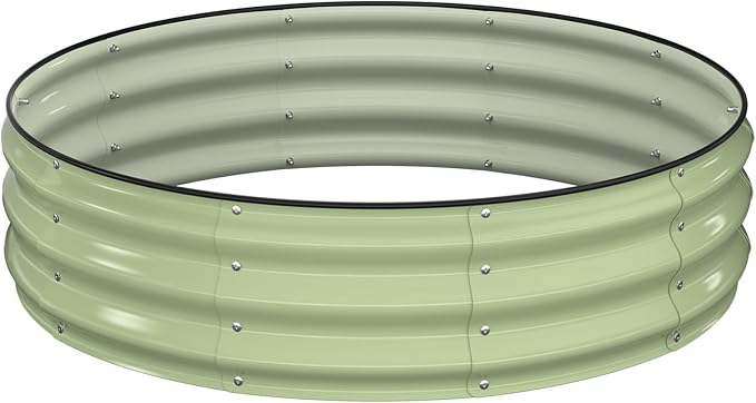 Winpull Raised Garden Bed Kit, 4x4x1 ft Round Galvanized Planter Box Outdoor with Safety Edging, Large Metal Raised Beds for Gardening Vegetables Flower Fruits (Avocado Green)