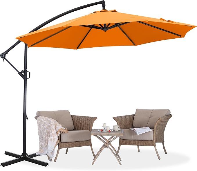 ABCCANOPY 10FT Cantilever Patio Umbrella with base included, 360° Rotation Outdoor Offset Umbrella for Backyard, Deck, Poolside (Orange)