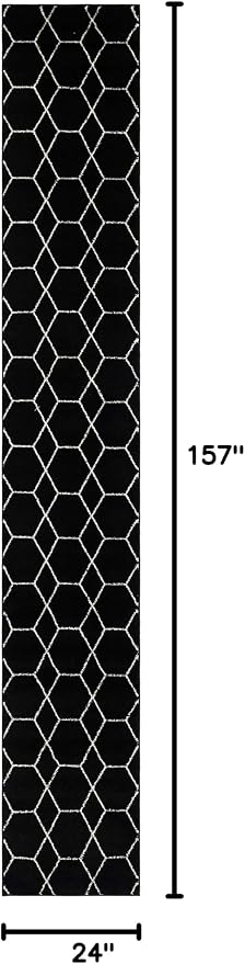 Unique Loom Trellis Frieze Collection Area Rug - Geometric (2' x 13' 1" Runner, Black/ Ivory)