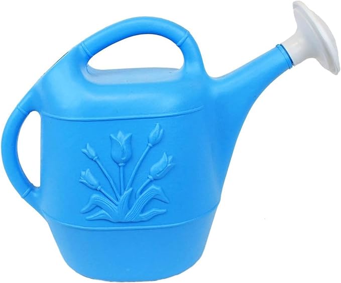 Union Products 63066 2 Gallon Plastic Indoor/Outdoor Watering Can w/Tulip Design for Garden, Potted Plants, & Patio Pots, Caribbean Blue, 3 Pack