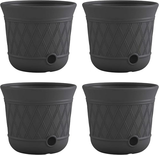 Suncast 4 Pack 14" x 12" Round Resin Decorative Weatherproof Outdoor Hideaway Standard Garden Hose Storage Pot with Drainage Holes, Gray