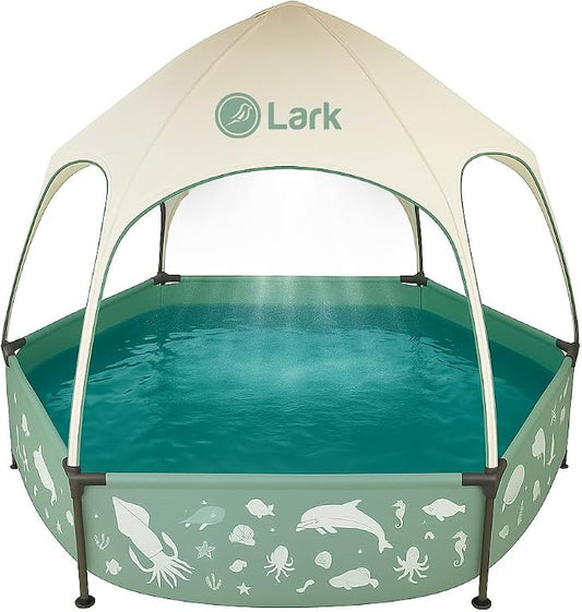 Lark 8 ft x 20 in Framed Kids Pool with UV-Resistant Canopy, Adjustable Sprinkler Mister, Framed, Shade Cover, Easy Setup Backyard Splash Pool for Children and Families