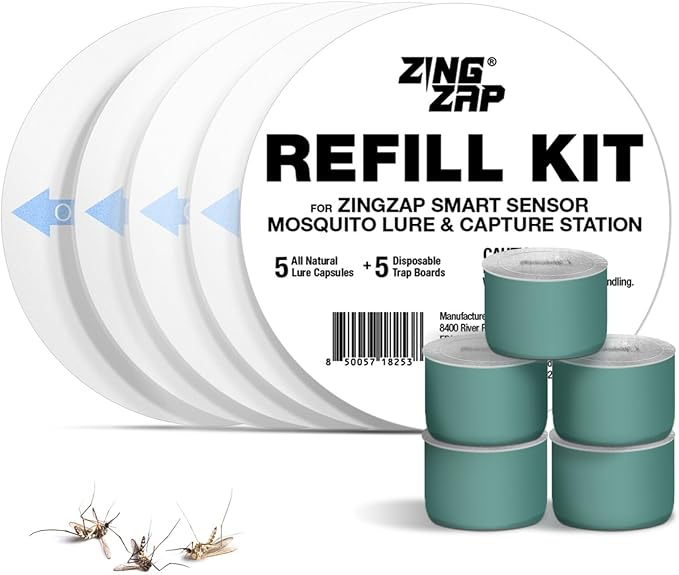 Mosquito Trap & Lure Refill Pak, 5 Olfactory Lure Capsules & 5 Trap Plates for ZingZap Indoor Mosquito Trap Magic Magnet Double-Bait, 2X More Effectively Flying Insect Trap for Mosquitoes & Gnats