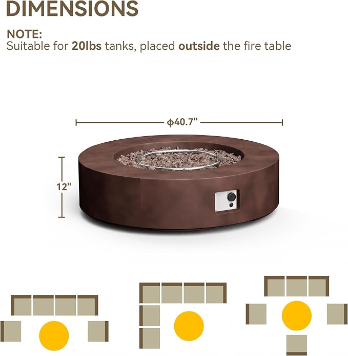 COSIEST Outdoor Propane Fire Pit Coffee Table w Dark Bronze 42 inch Round Base Patio Heater, Certified, 50,000 BTU Stainless Steel Burner, Free Lava Rocks, Waterproof Cover