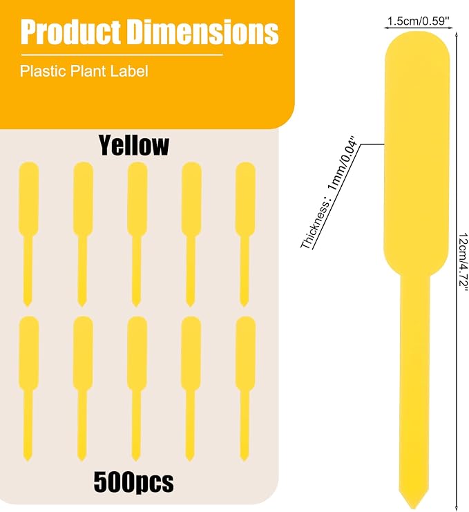 Novabright 500 Pcs Plant Labels 5 Inch Plastic Plant Name Tags for Seedlings Garden Label Markers Nursery Plastic Planting Seed Labels for Outdoor Garden Waterproof Label Pot Stakes(Yellow)