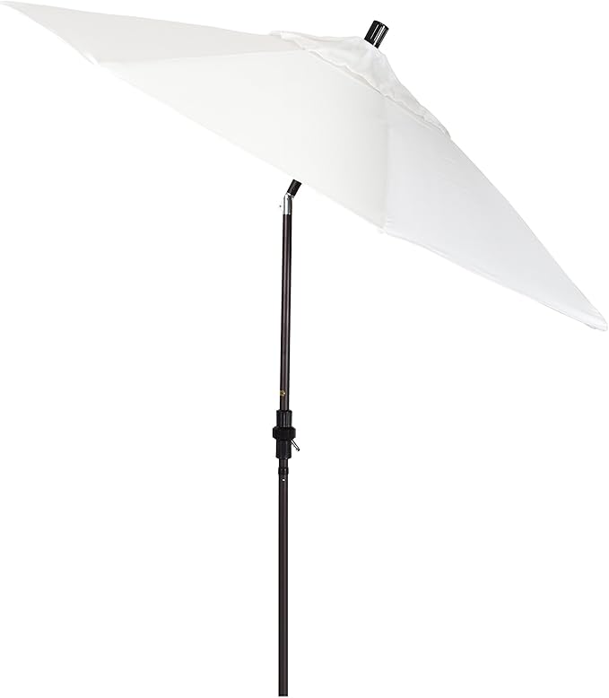 California Umbrella 9' Round Aluminum Market Umbrella, Crank Lift, Collar Tilt, Bronze Pole, White Olefin