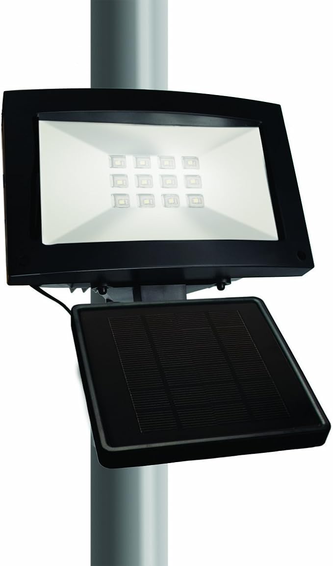 Maxsa 40330-RS 80LM 12 LED Solar-Powered Dusk to Dawn Outdoor Flood Light, 10 Hour Weatherproof and Dark Sky Compatible Cool White Security Light, Black