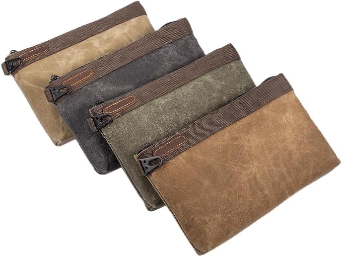 Waxed Canvas Tool Pouches 4 Pack – 11-Inch Heavy-Duty Zipper Tool Bags Set, Waterproof Utility Storage Pouches for Tools, Cables, Gear & Supplies – Rugged Tool Organizer Bags | Heavy Duty Zipper, Waterproof, Utility Organizer, Rugged Storage