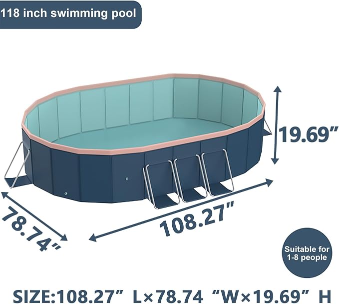 Foldable Pool, Hard Plastic Collapsible Pool, Large Non Inflatable Rectangle Pool Above Ground, Backyard Pool for Adults, Oversized Thickened, Easy Assembly (Round Corner 105.5 Inch)