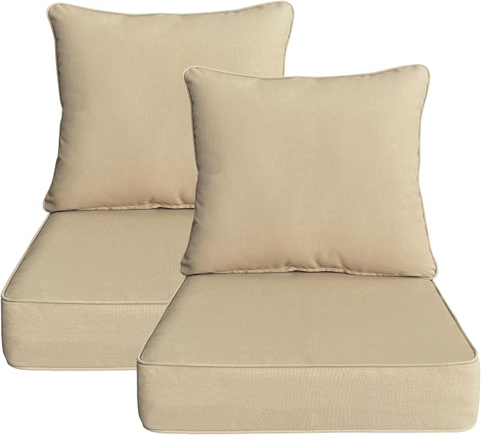 Outdoor 24"x24" Deep Seat Patio Cushion Set of 2, Outdoor Chair Cushions with Water-Resistant UV Resistant Weather Resistant Sectional Sofa Pad and Removable Covers,Beige