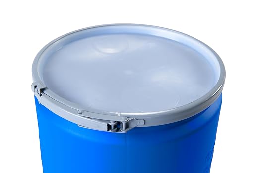 Eagle 14 Gallon Plastic Drum with Lid, Metal Lever-Lock, 26.5"x15", Open Head Lab Pack Drum Made of Durable, Lightweight HDPE, Withstands Weather and Chemicals, Made in USA, Blue, 1610MB