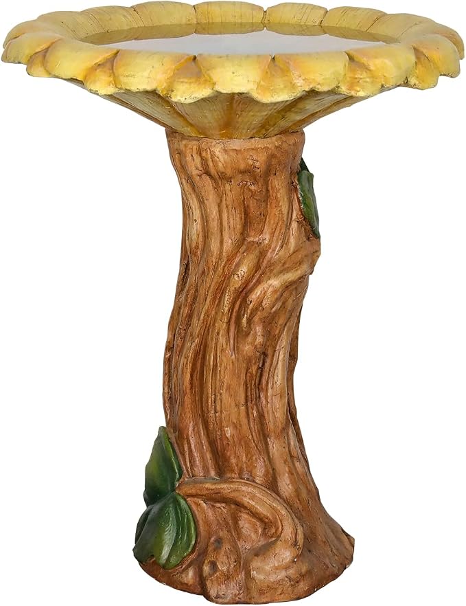 SKYFIRE 24.4" H Sunflower Bird Bath Outdoor - Fibre Reinforced Concrete Pedestal Birdbath, 19.6" Dia. Garden & Patio Decor, Weather Resistant Yard Bird Bath for Backyard Lawn