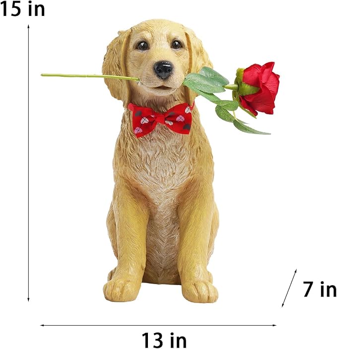 Dog Valentine Day Decorations Outside - Rose Garden Statues, Seasonal Outdoor Decor for Yard, Patio, Front Porch, Waterproof Resin Dog Figurine, Valentine's Season Gift for Lovers Memorial 11x5.5x13IN