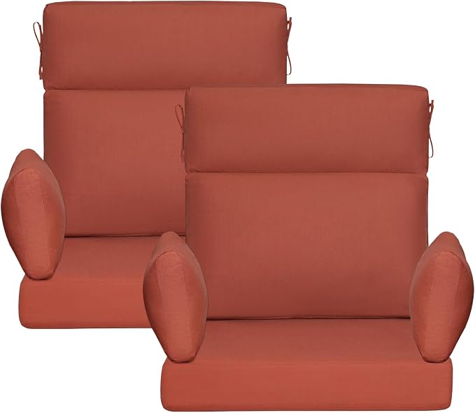 Sunbrella Outdoor High Back Chair Cushion, 2 Pack 48 x 24 inches Patio Chair Cushions Water Repellent Rocking Cushions Indoor Furniture Seat Pad with 2 Pillows, Spectrum Grenadine