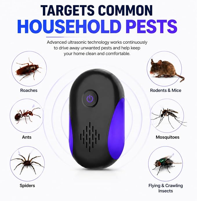 2026 Upgraded Ultrasonic Repellent, 6 Pack Indoor Ultrasonic and Repellent for Roach, Rodent, Mouse, Bugs, Ant, Mosquito, Mice, Spider, Electronic Plug in Pest Control