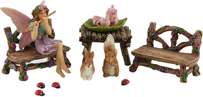 PRETMANNS Fairies for Fairy Garden Accessories for Outdoor - Figurine Bella and Furniture for Miniature Set with Squirrel, a Bunny, 4 Ladybugs - Ideal for Fairy Garden Starter Kit - 14 Piece Supplies | Fairy Garden Accessories Kit, Figurines & Garden F...