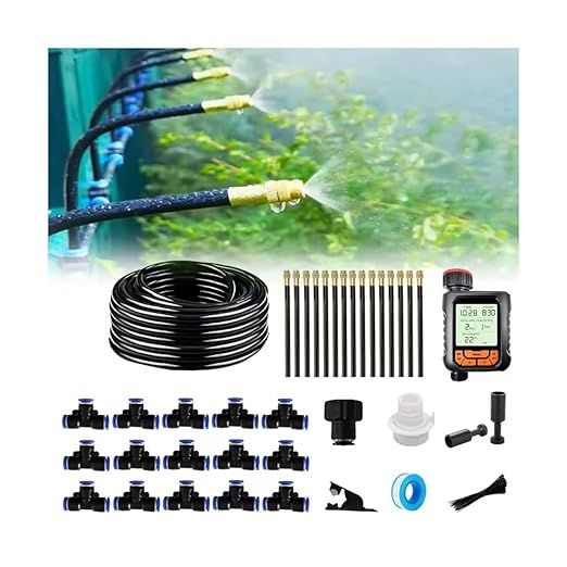 New drip Irrigation kit, Automatic Garden Watering System, Quick Connector and 360-degree Bending Dropper atomizing Copper Nozzle, Garden Plant Lawn Courtyard Watering System. (65FT Ⅱ)