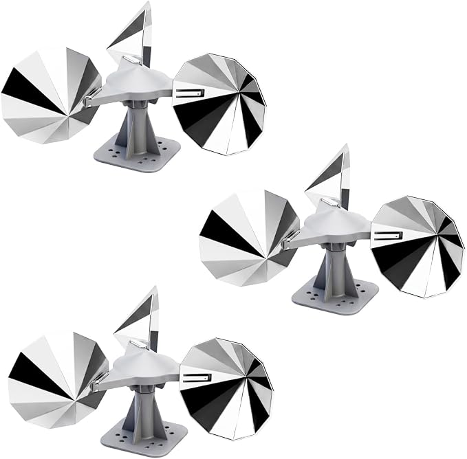3 Pack Bird Scare Reflective Device, Wind Spinner with ABS Base | 3 Polygonal Double-Sided Chrome Blades, Outdoor Bird Reflectors for Pigeons, Woodpeckers and Sparrows, for Roof Garden Boat
