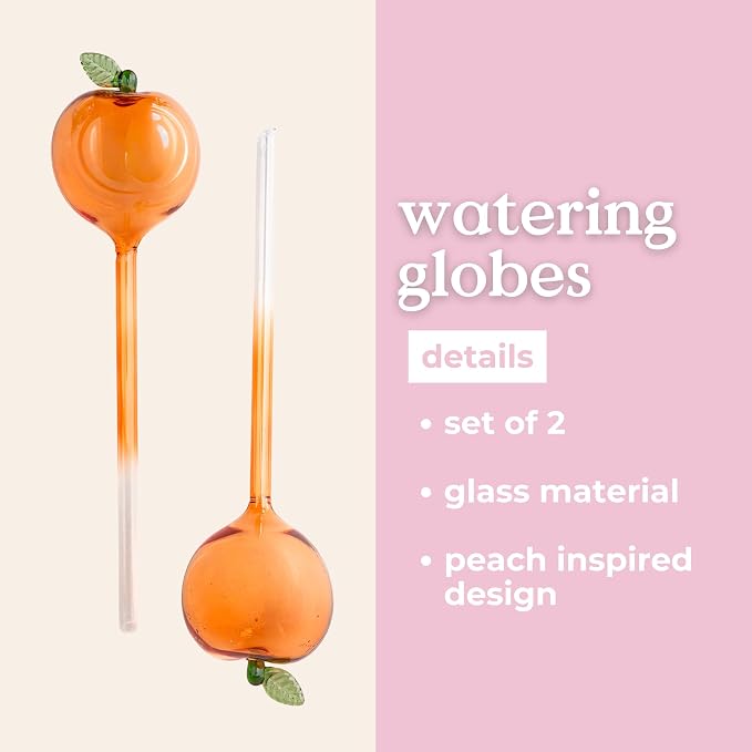ban.do Plant Watering Globes for Inside Pots and Planters, Unique Decorative Glass Water Globes for Self Watering, Peaches