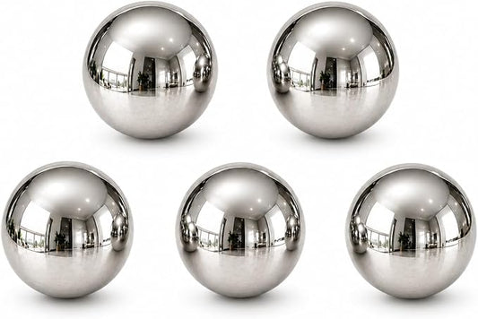 Gazing Ball Garden Mirror Outdoor - Outside Decorative Globe, Silver, 5Pcs | Metal Polished Reflective Sphere, Stainless Steel Hollow Decoration Ornament for Home Pond Swimming Pool Housewarming Gift