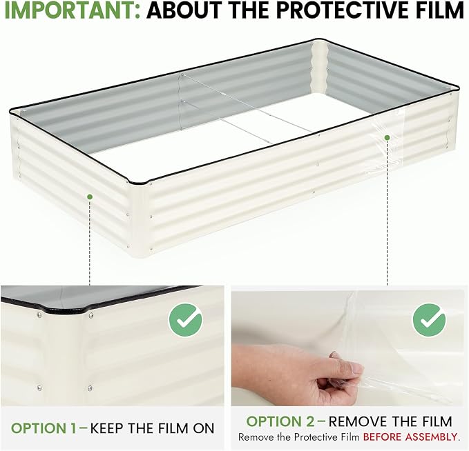 INNO STAGE Galvanized Raised Garden Bed Kits, 6x3x1ft Metal Raised Garden Beds Outdoor, Large Steel Raised Planter Bed with Gloves for Vegetables & Flowers Patio Ground Planter Box (White, 2PCS)