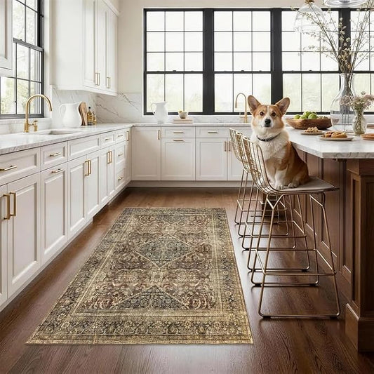 Brown 3x5 Rug Non-Slip: Washable Area Rug for Bedroom Entryway Kitchen Bathroom Indoor - Vintage Home Decor Mat Carpet - Oriental Dark Brown