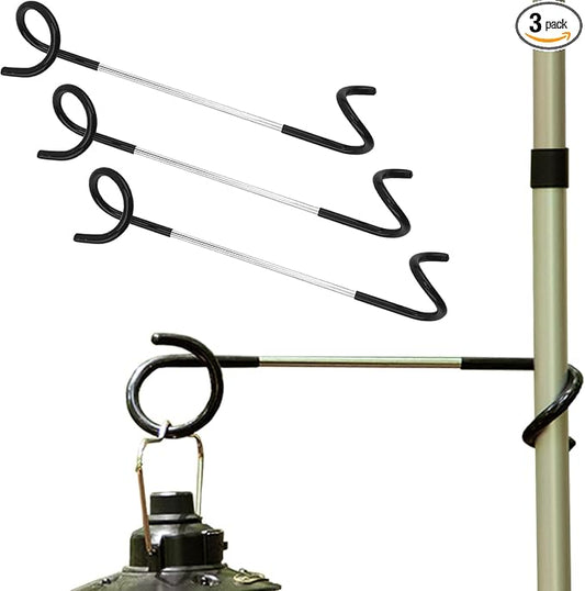 Camping Lantern Hooks, Outdoor Lighting Hooks for Camping Tent lamp Hanger, Bird feeders, Garden Lights, Lanterns, trinkets ; Sturdy Pole Hook for Tent Light, 3 pcs (Large & Long)