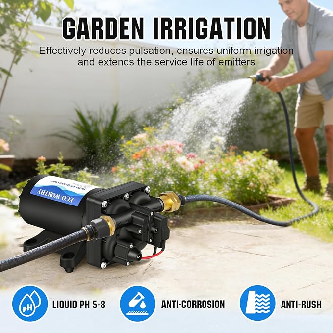 ECO-WORTHY RV Fresh Water Pump 12V DC 5.5GPM 70PSI,12 Volt Diaphragm Self-Priming Pump with Pressure Switch for RV Garden Irrigation Spraying Marine Yacht