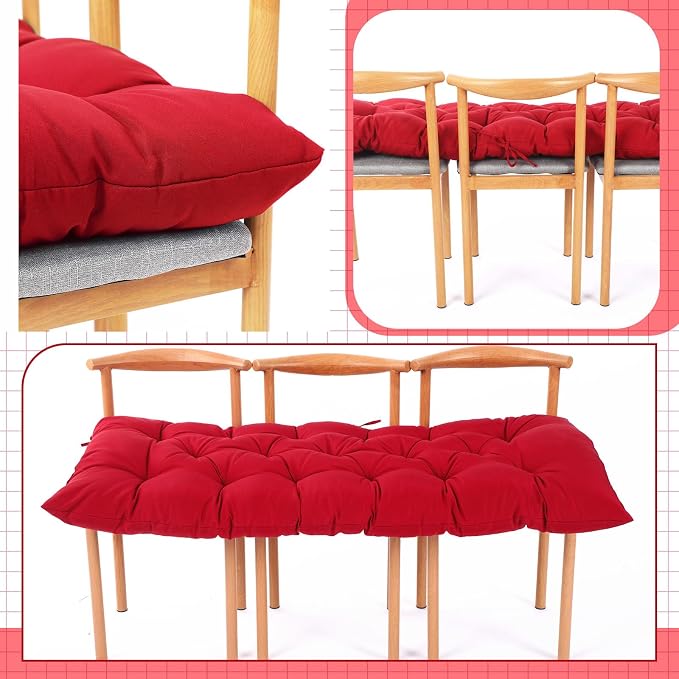 Wenqik Outdoor Bench Cushion 48 x 20 x 3 Inch Waterproof Patio Swing Cushion with Removable Zippered Cover Adjustable Ties Seat Pad for Porch Bench Garden Loveseat (Wine Red, Classic)