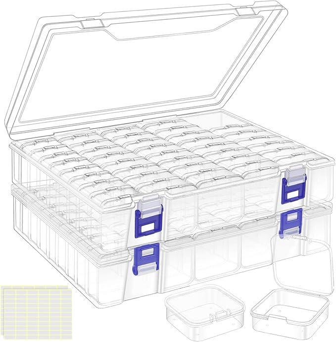 DILIBRA Bead Organizer Box, 92Pcs Small Bead Organizers and Storage Plastic Cases, Mini Clear Storage Containers Boxes with Hinged Lid for Diamond Painting Accessories Seed Jewelry Crafts