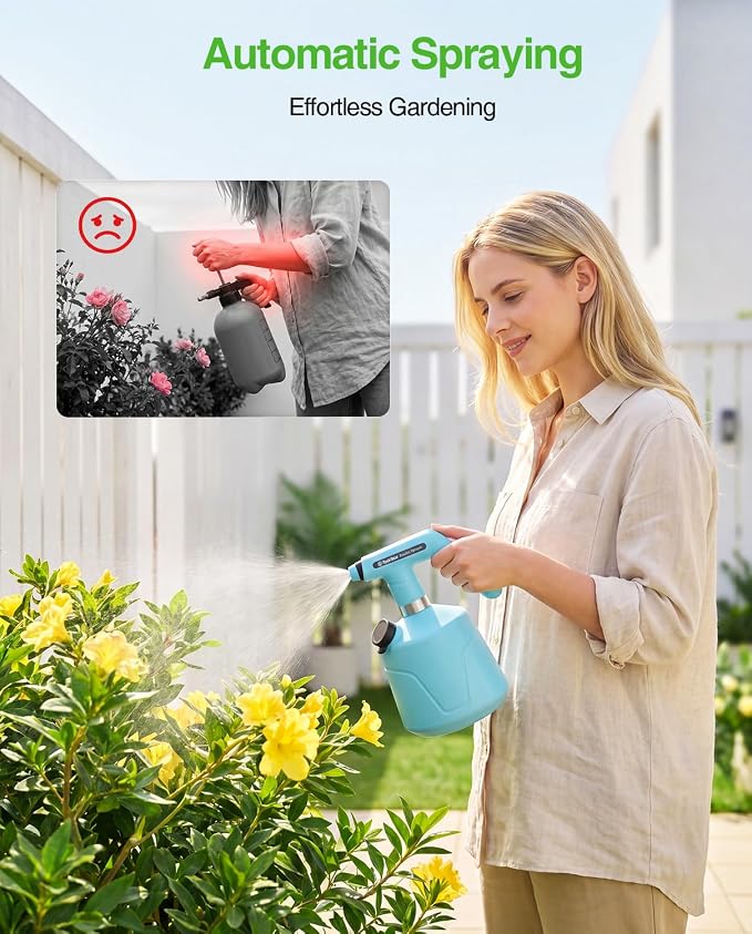 TaskStar Electric Spray Bottle 2L/0.5 Gallon, Battery Powered Garden Sprayer, Rechargeable and Automatic Mister Spray Bottle for Plants with Independent Water Inlet, Outdoor and Indoor Plants Sprayer