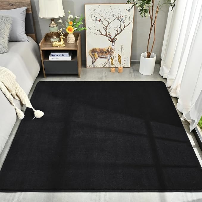 Amearea 4x4 Square Area Rugs for Bedroom Living Room, Black Memory Foam Rug | Thickened Fluffy Indoor Washable Rug, Modern Non Slip Minimalist Carpet for Entryway Kids Boys Girls Dorm Nursery Room Decor