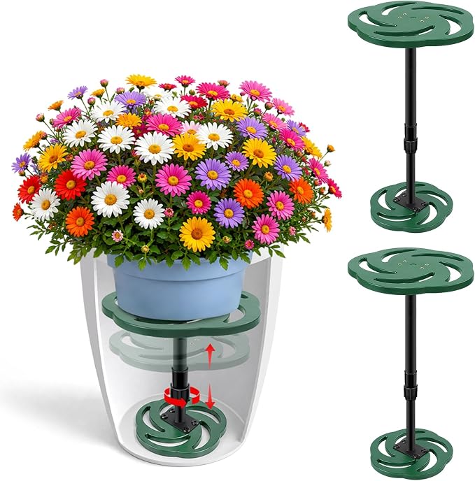 KJX 2 Pack Adjustable Height Plant Risers for Inside Pots, 7.5-12" Planter Inserts for Large Tall Taper Planters, Plastic Pot Fillers for Indoor/Outdoor Planters(6" 8" 10" Base or Top)