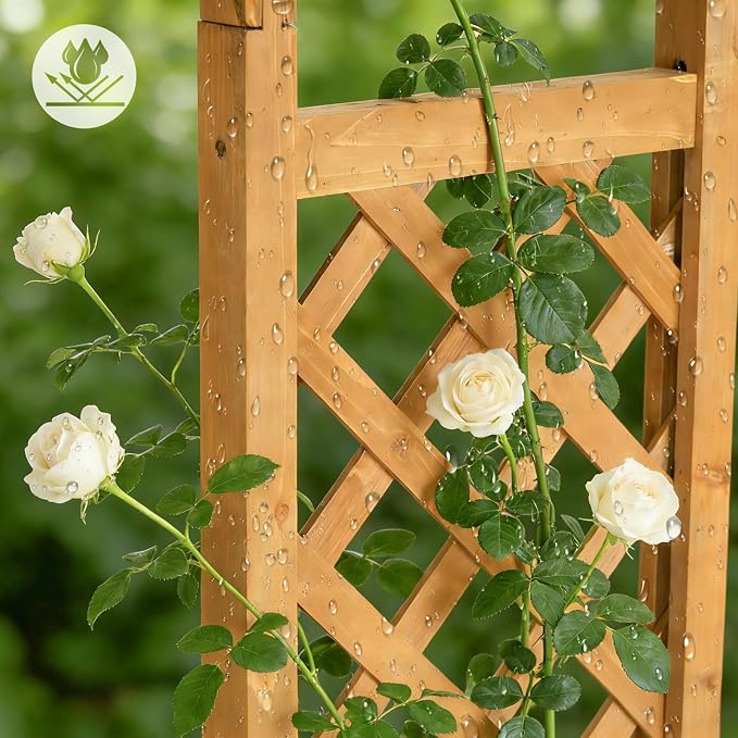VINGLI Raised Garden Bed with Trellis & Hanging Roof, Wooden Planter Box with Drainage Holes for Outdoor Climbing Plants Vegetables Flowers, Patio Yard Balcony (Natural, Arched top)