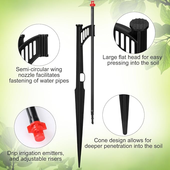 50 Pcs 12.8 Inch Drip Irrigation Stakes with 360 Degree Sprayer Emitters and Sprinkler Extension Riser for 1/4 Inch Drip Tubing Micro Sprinkler Heads Stakes for Garden Watering System, Red