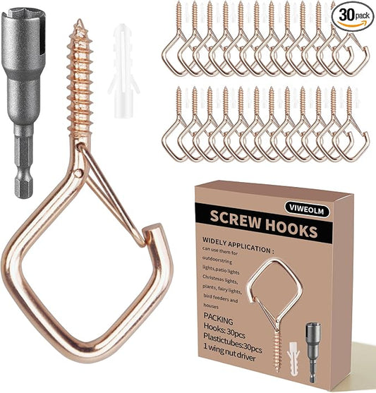 30 Pcs Rose Gold Eye Hooks Screw Heavy Duty,Ceiling Hooks for Hanging Plants,String Lights,Cup,Wind Chime,Bird Feeders. Plant Hanger Indoor&Outdoor