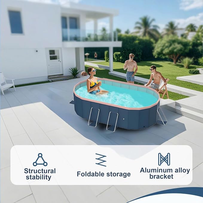 Foldable Pool, Hard Plastic Collapsible Pool, Large Non Inflatable Rectangle Pool Above Ground, Backyard Pool for Adults, Oversized Thickened, Easy Assembly (Round Corner 79 Inch)