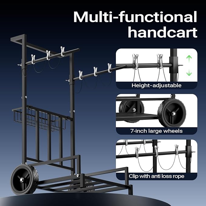 2-in-1 Leaf Bag Holder Cart & Hand Truck Dolly, Heavy Duty Garden Trash Bag Stand with 7" All-Terrain Wheels, 200lbs Capacity, Anti-Loss Clips & Utility Basket for Yard Work, Moving, Camping