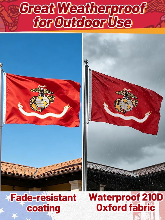 Double-Sided Embroidered Flags for Outside 3x5-210D Oxford Fabric Weatherproof Military Flags with 2 Brass Grommets for Garden Patio Decor, Gift for Veteran & Service Member (Red)