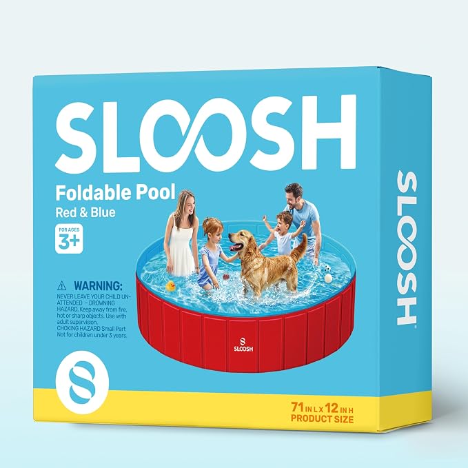 Sloosh Foldable Dog Pool - Portable Hard Plastic Doggie Swimming Pool, Anti-Slip Collapsible Pets Bath Tub Suitable for Indoor Outdoor Backyard Use (Red, 71" x 12")