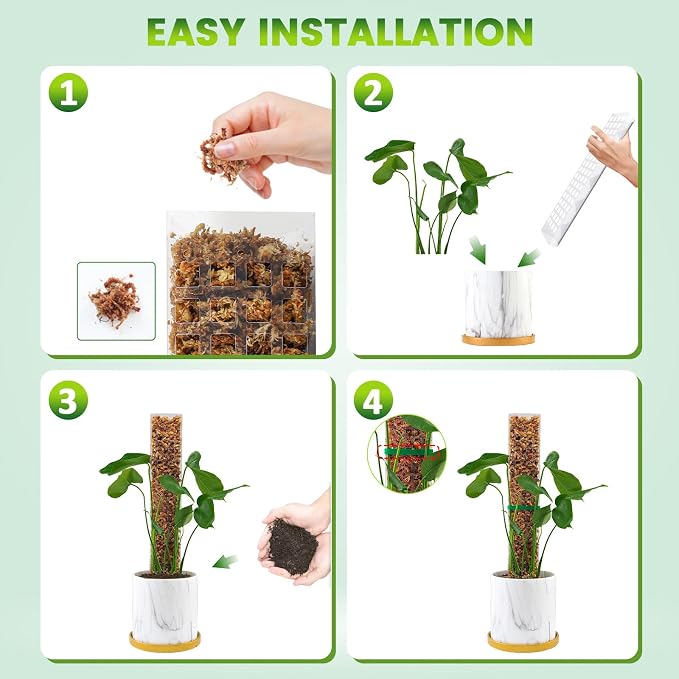 Bluepro 15 Inch 8 Pcs Plastic Moss Poles for Climbing Plants, Plant Support for Indoor Plants, White, Rectangular